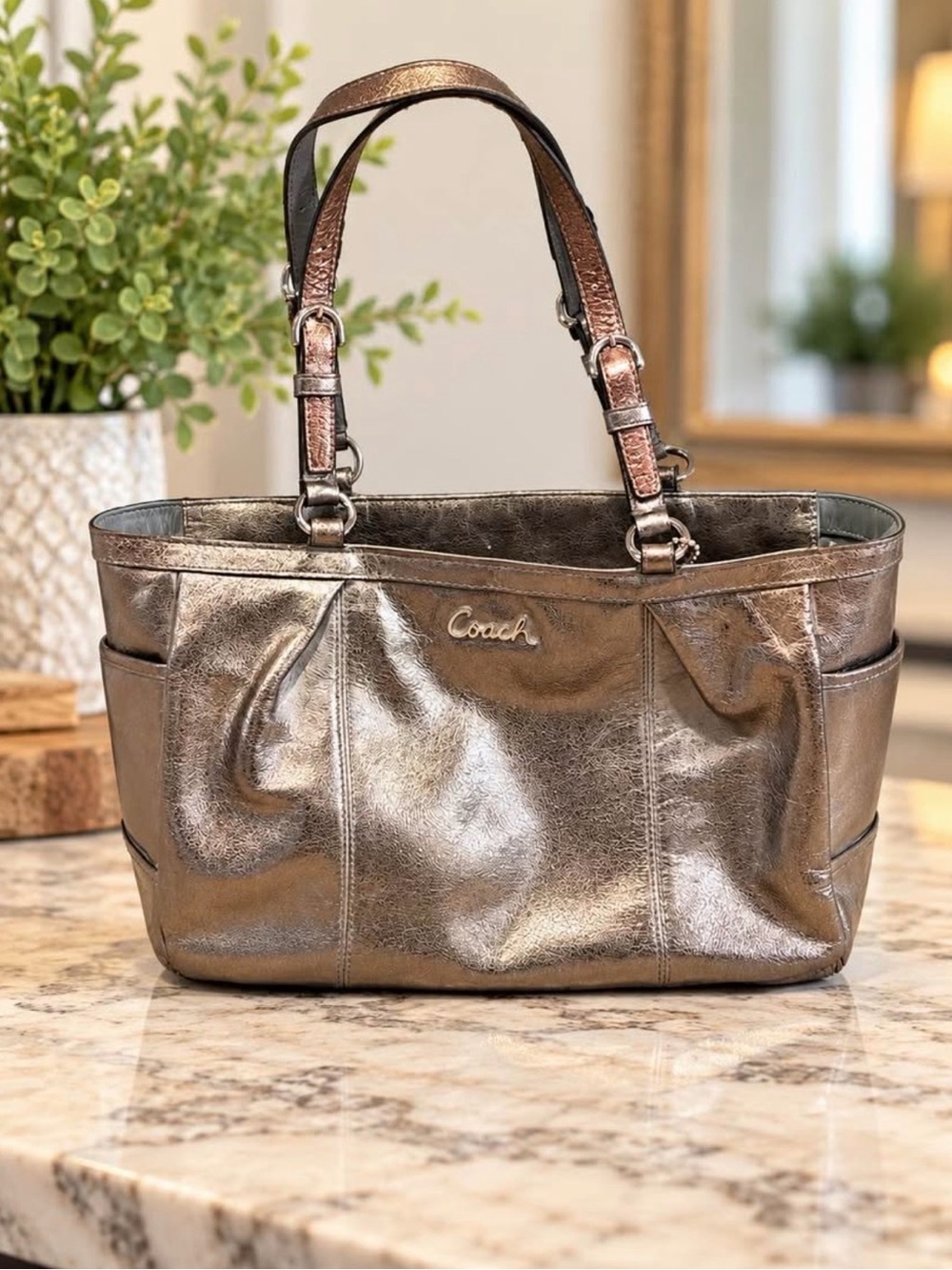 Coach Metallic Bronze Shoulder Tote - Coach